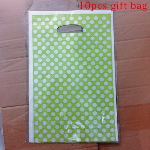 Green Party Favor Bags w/ White Polka Dots